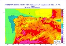 Mapa facilitado por la Aemet sobre la previsión meteorológica para el fin de semana en CyL