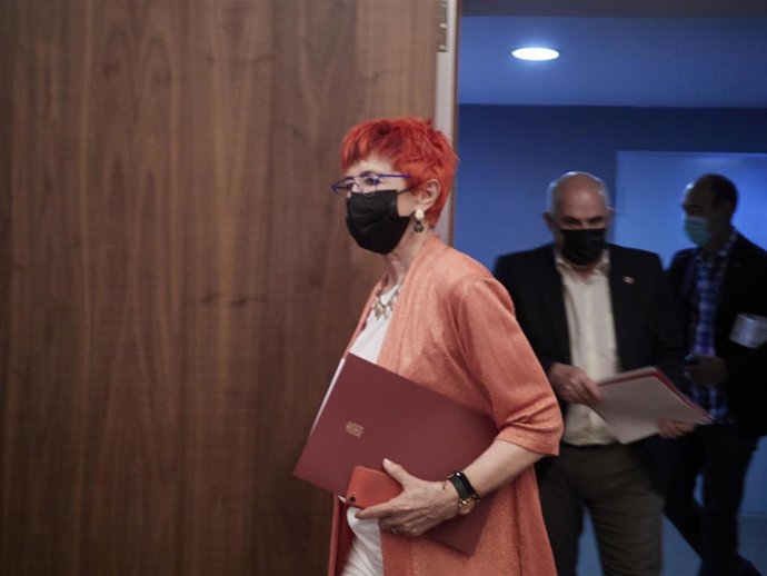 Archivo - La consejera de Salud, Santos Indurain, a su llegada a una rueda de prensa 