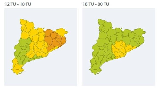 Mapes de les comarques que es podran veure afectades per les pluges aquest divendres