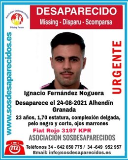 Cartel en el que alertan de la desaparición de un vecino de Alhendín