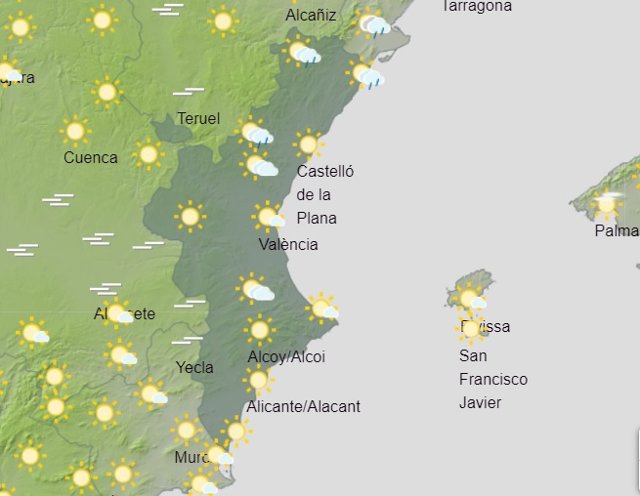 Predicción meteorológica para este sábado en la Comunitat Valenciana.
