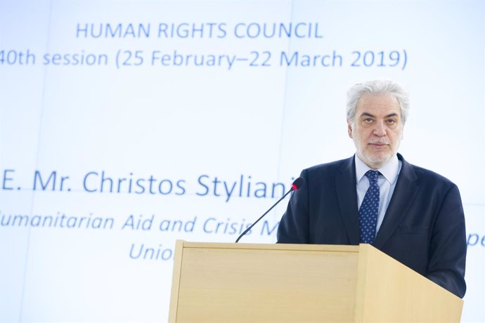 Archivo - HANDOUT - 26 February 2019, Switzerland, Geneva: European Commissioner for Humanitarian Aid and Crisis Management Christos Stylianides speaks during the 40th session of the UN Human Rights Council. Photo: Violaine Martin/UN Geneva/dpa - ATTENT