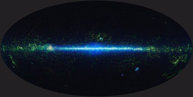 Este mosaico muestra todo el cielo fotografiado por el Explorador de topografía infrarroja de campo amplio (WISE)