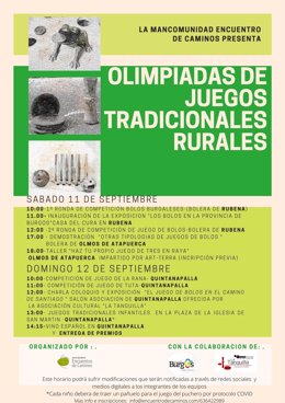 Cartel de las Olimpiadas de Juegos Tradicionales Rurales, que se celebran en la provincia de Burgos.