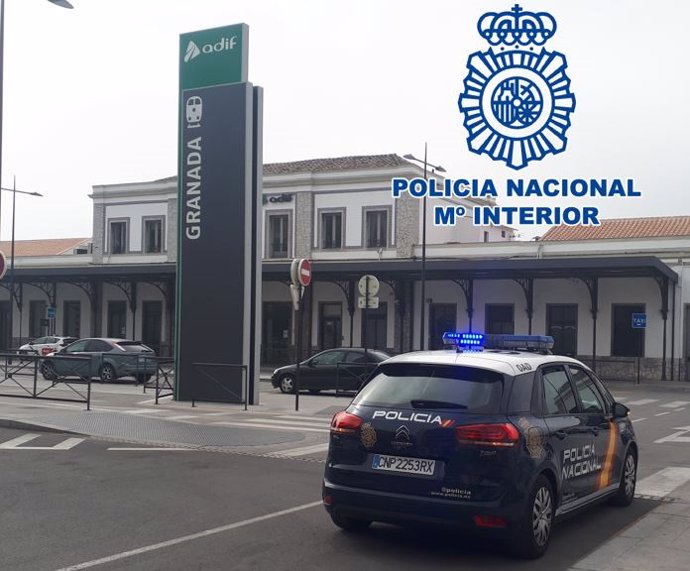 Un coche de la Policíaa Nacional en la estación de tren de Granada