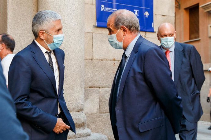 Archivo - El ministro del Interior, Fernando Grande-Marlaska, habla con el director general de la Policía Nacional, Francisco Pardo, durante un acto en Toledo