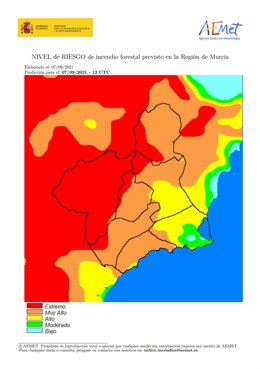 Mapa que refleja el nivel de riesgo de incendios forestales
