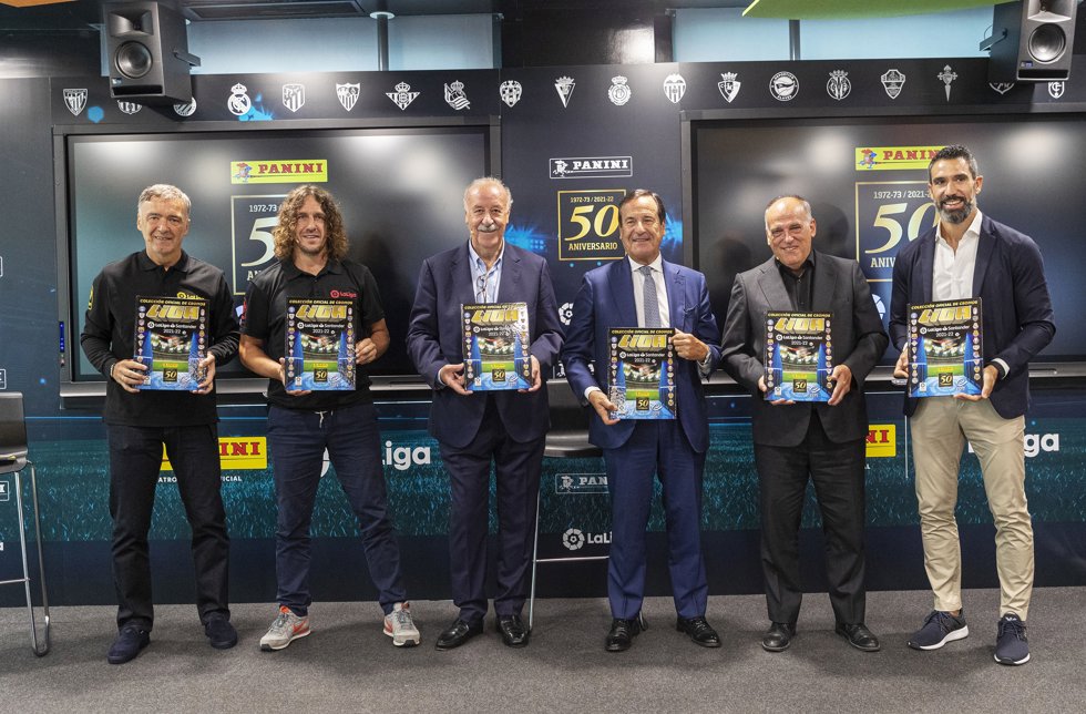 El presidente de LaLiga, Javier Tebas, en la presentación de la colección de cromos de LaLigaSantander 2021-22 de Panini.