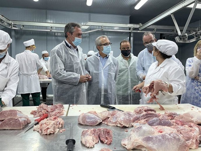 El alcalde de Sevilla, Juan Espadas, visita una de las actuaciones de formación incluidas en el programa laboral 'Redes +' en la Empresa Andalucía Polivalentes SL