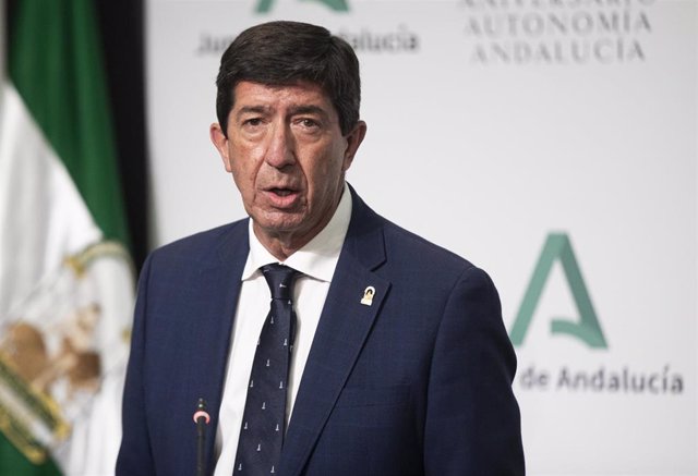 El vicepresidente de la Junta de Andalucía, Juan Marín, durante la rueda de prensa tras la reunión del Consejo de Gobierno de la Junta de Andalucía. A 07 de septiembre de 2021, en Sevilla (Andalucía , España).