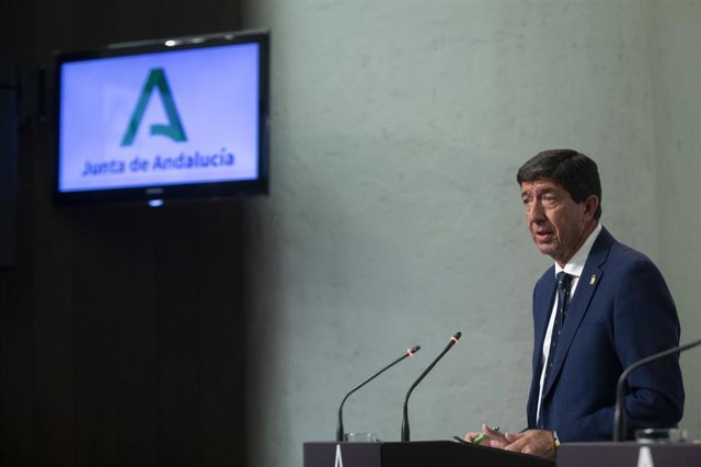 El vicepresidente de la Junta de Andalucía, Juan Marín, durante la rueda de prensa tras la reunión del Consejo de Gobierno de la Junta de Andalucía. A 07 de septiembre de 2021, en Sevilla (Andalucía , España).