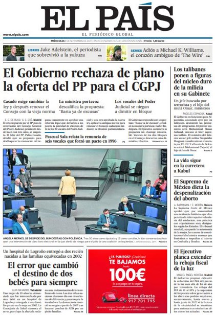 Las portadas de los periódicos del miércoles 8 de septiembre