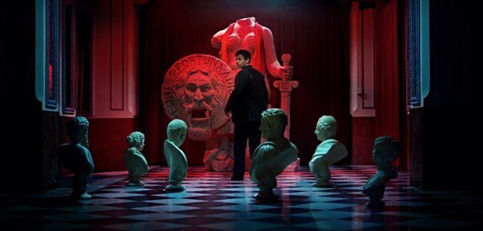 Young Fellini and The Mouth of Truth, a key scene in a new short movie created using Artificial Intelligence as part of Campari Red Diaries 2021 Fellini Forward; a project exploring the creative genius of Federico Fellini.