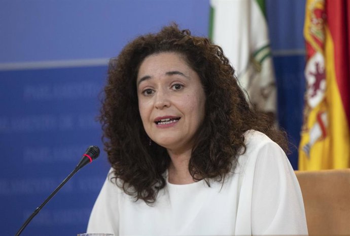 Rueda de prensa de la portavoz del Grupo parlamentario Unidas Podemos por Andalucía, Inmaculada Nieto, en el Parlamento de Andalucía. A 08 de septiembre de 2021, Sevilla (Andalucía, España).