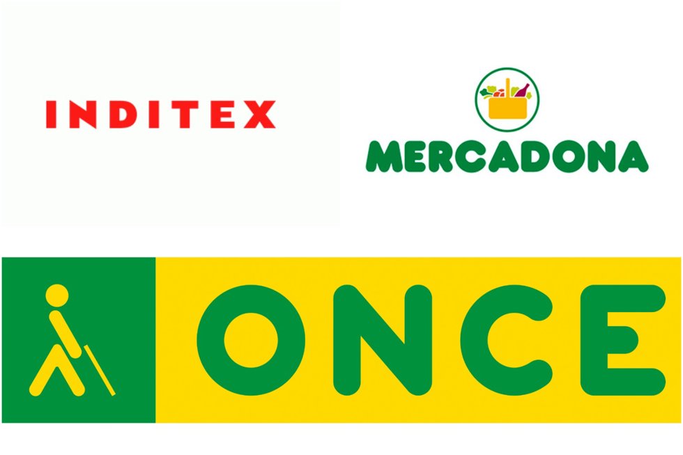Montaje con los logotipos de Inditex, Mercadona y ONCE