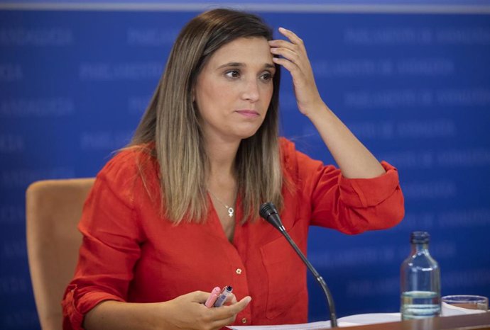 Rueda de prensa de la portavoz adjunta del grupo parlamentario PSOE-A, María Márquez, en el Parlamento de Andalucía. A 08 de septiembre de 2021, Sevilla (Andalucía, España).