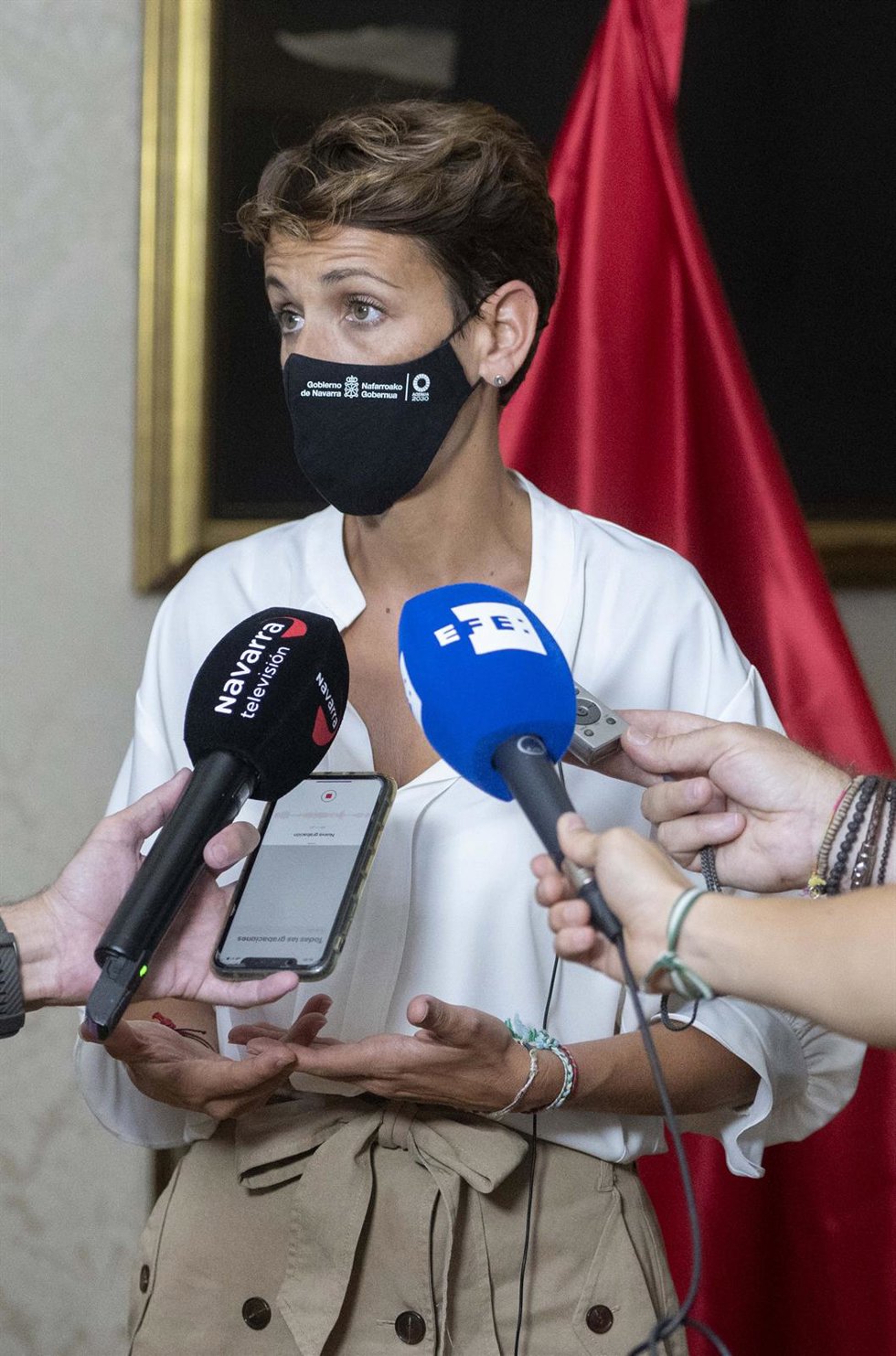 La presidenta de la Comunidad Foral de Navarra, María Chivite, ofrece declaraciones a los medios de comunicación en la sede del Ministerio, a 7 de septiembre de 2021, en Madrid (España). Este es el primer encuentro que mantiene la ministra de Política T