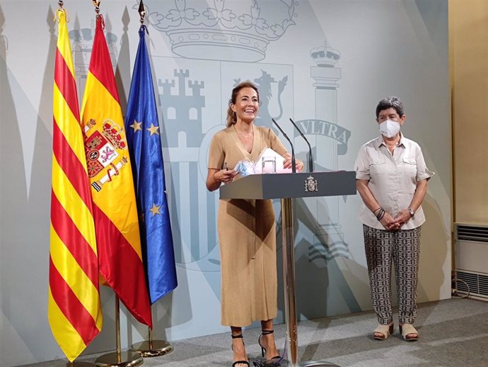 La ministra de Transports, Mobilitat i Agenda Urbana, Raquel Sánchez, aquest dimecres en roda de premsa