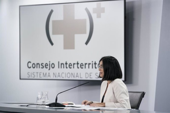 La ministra de Sanidad, Carolina Darias, durante la rueda de prensa posterior al Consejo Interterritorial del Sistema Nacional de Salud, en La Moncloa, a 1 de septiembre de 2021, en Madrid (España). Durante el Consejo Interterritorial del Sistema Nacion