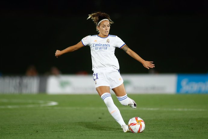 Claudia Zornoza of Real Madrid in action during the UEFA Womens Champions League football match played between Real Madrid and Manchester City at Alfredo Di Stefano stadium on August 31, 2021, in Madrid, Spain.