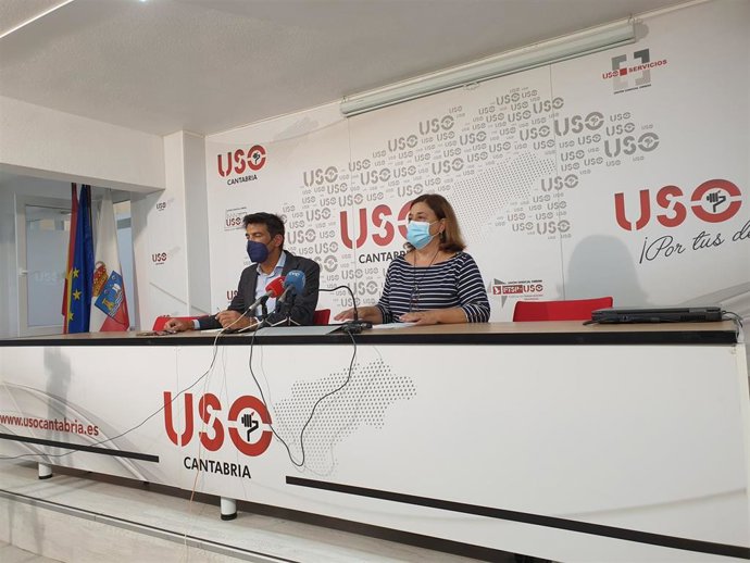 El secretario confederal de USO, Joaquín Pérez Da Silva, y la secretaria general USO Cantabria, Mercedes Martínez Zubimendi