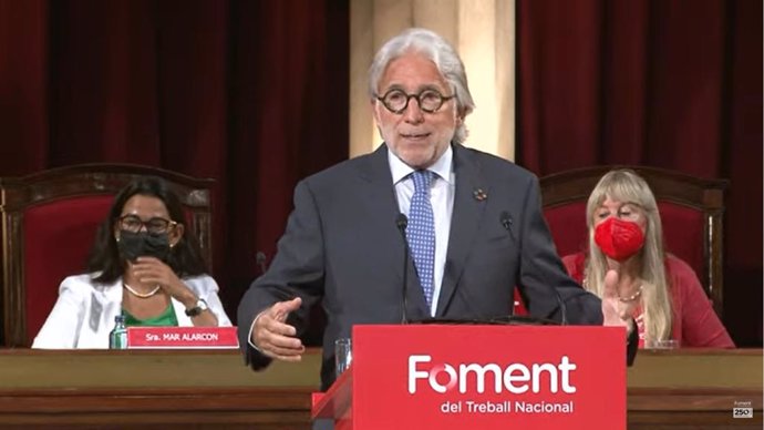 El presidente de Foment del Treball, Josep Sánchez Llibre, durante su intervención