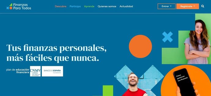 Captura de pantalla de la web www.Finanzasparatodos.Es  del Plan de Educación Financiera, promovido por la CNMV y el Banco de España.