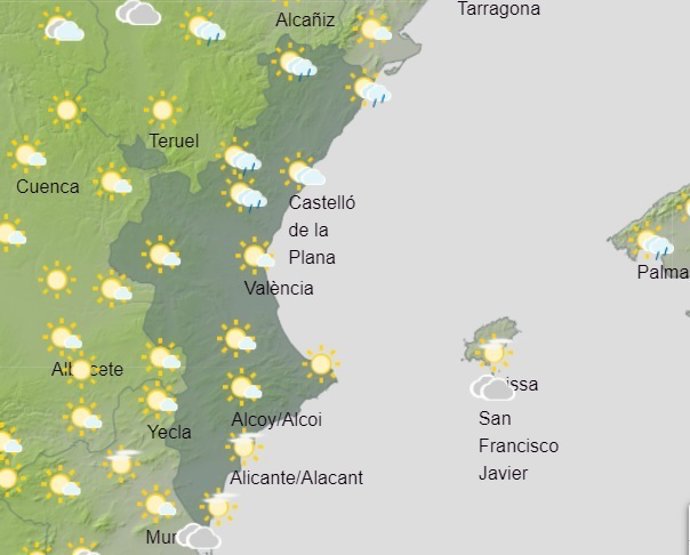 Imagen de la predicción meteorológica para este viernes en la Comunitat Valenciana.