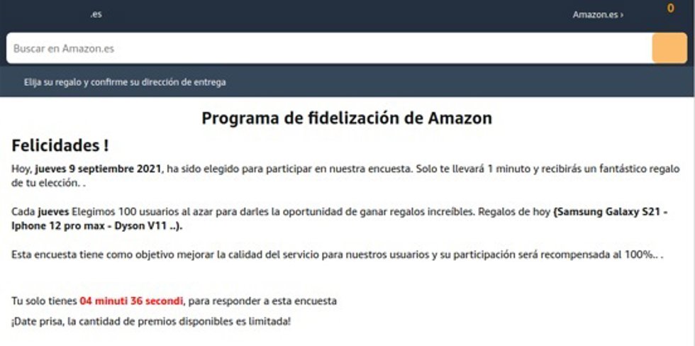 Correo que suplanta a Amazon