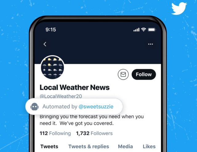 Etiqueta que informa de una cuenta automatizada