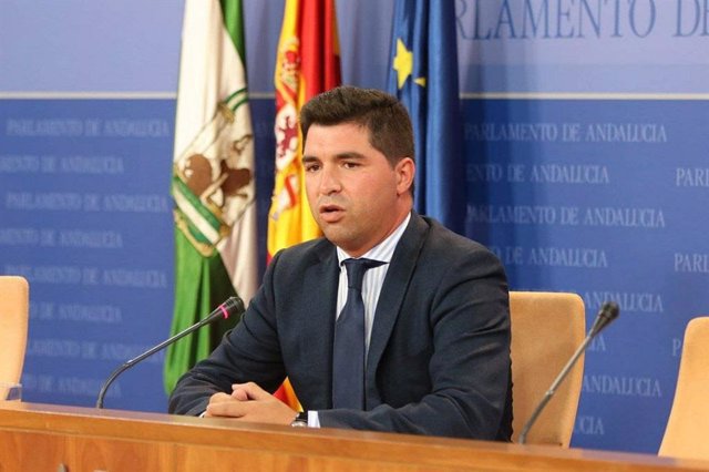 El presidente de la comisión de investigación de la Faffe, Enrique Moreno, en rueda de prensa en el Parlamento andaluz.