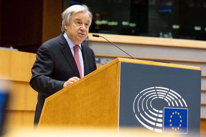 Archivo - HANDOUT - 24 June 2021, Belgium, Brussels: UN Secretary-General Antonio Guterres delivers a speech during a plenary session of the European Parliament. Photo: Alain Rolland/European Parliament/dpa - ATTENTION: editorial use only and only if th