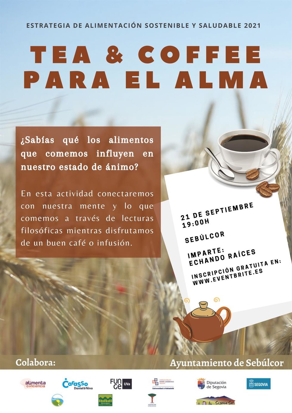 Cartel de la actividad 'Tea & Coffee para el alma'.