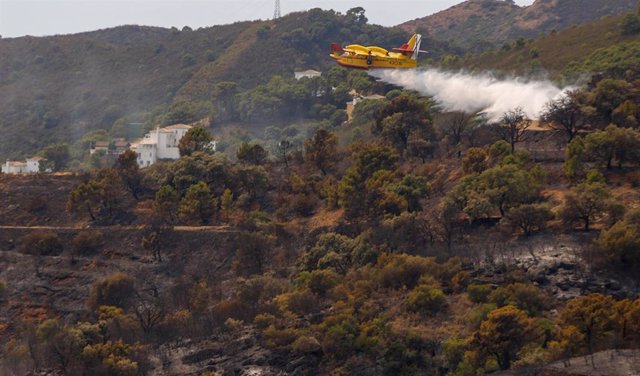 Avión hidráulico  en los paraje calcinados por el incendio en Sierra Bermeja