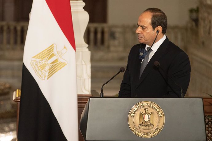 HANDOUT - 04 September 2021, Egypt, Cairo: President of Egypt Abdel Fattah Al-Sisi attends a joint press conference with the President of Cyprus Nicos Anastasiades (not pictured) at the Presidential Palace. Photo: Stavros Ioannidis/Cypriot Government/dp