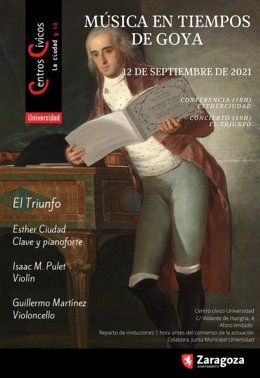 Cartel  'Música en tiempos de Goya' , en el centro cívico Universidad, de Zaragoza.