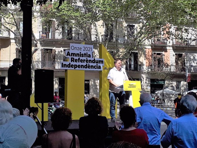 El líder de ERC, Oriol Junqueras, en un acto del partido por la Diada en Barcelona