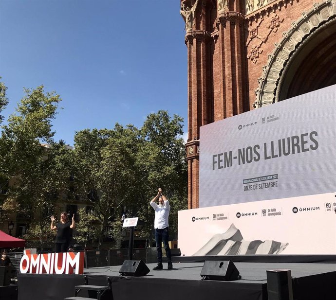 El presidente de mnium, Jordi Cuixart, en el acto de la entidad con motivo de la Diadad de Catalunya