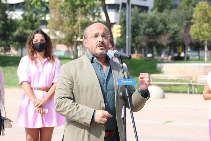 El líder del PP catalán, Alejandro Fernández, en sus declaraciones durante la Diada