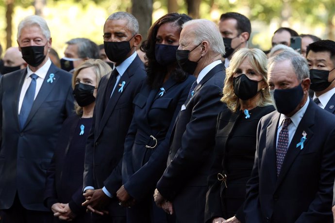 Joe Biden, Barack Obama y Bill Clinton en la ceremonia del 11-S en Nueva York