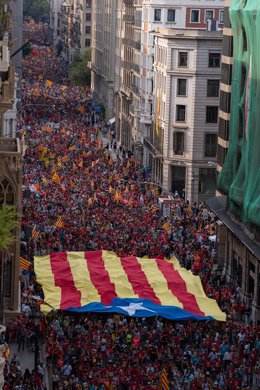 Manifestación de la ANC por la Diada en la Via Laietana de Barcelona