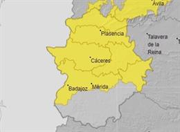 Archivo - Alerta amarilla por lluvias en Extremadura.