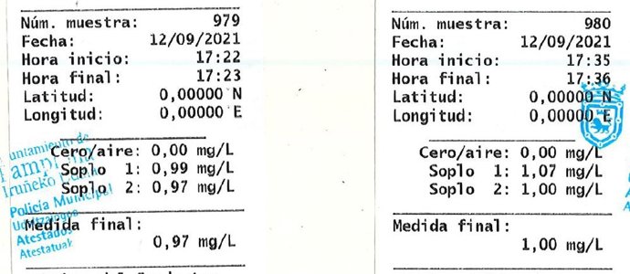 Resguardo de una etilometría.