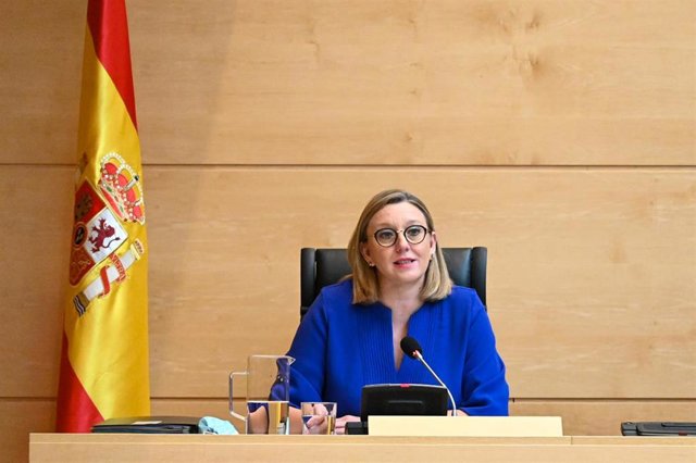 La consejera de Familia e Igualdad de Oportunidades, Isabel Blanco, durante su comparecencia en las Cortes.