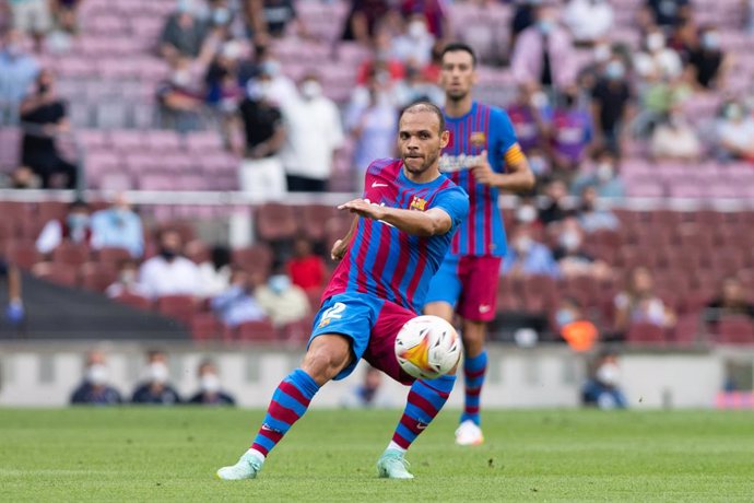 Martin Braithwaite of FC Barcelona in action during the spanish league, La Liga Santander, football match played between FC Barcelona and Getafe CF at Camp Nou stadium on August 29, 2021, in Barcelona, Spain.