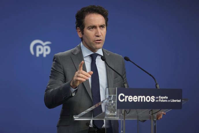 El secretario general del PP, Teodoro García Egea, comparece en una rueda de prensa tras una reunión del Comité de Dirección del PP, a 13 de septiembre de 2021, en Madrid, (España).  