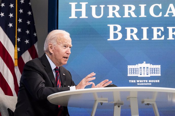 30 August 2021, US, Washington: US President Joe Biden attends a virtual meeting with Governors and Mayors from states and cities impacted by Hurricane Ida. Photo: Michael Brochstein/ZUMA Press Wire/dpa