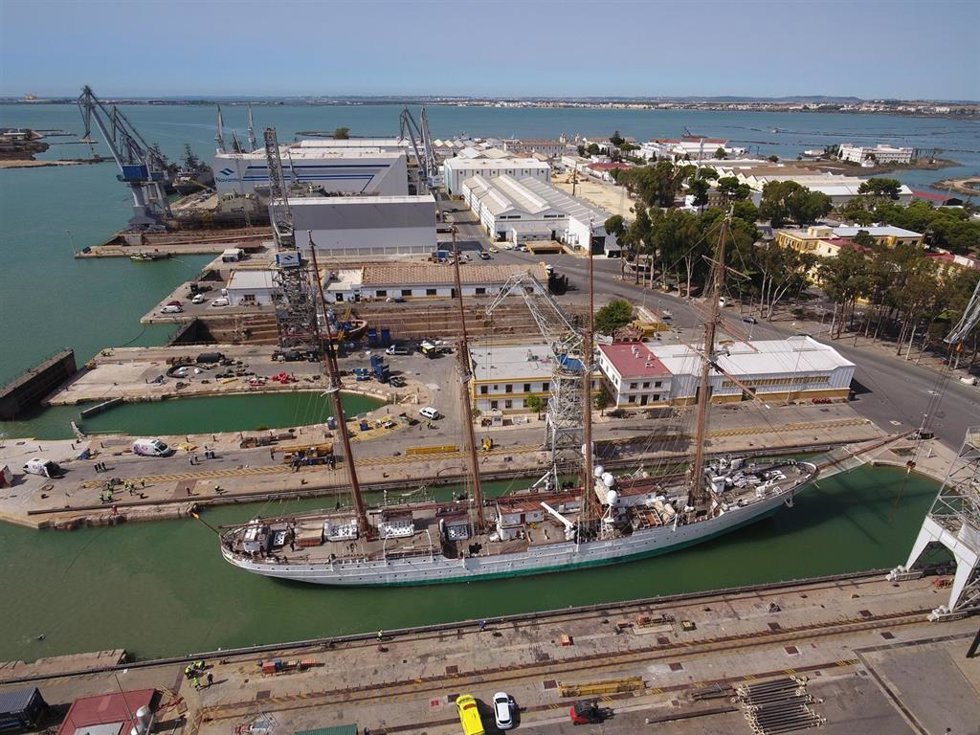 Elcano en los astilleros de Navantia en San Fernando