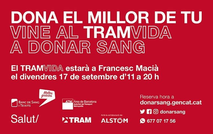 Tram ofrecerá este viernes un tranvía para que el Banc de Sang i Teixits de Catalunya atienda a persones donantes de sangre.