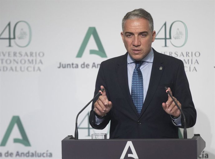 El consejero de Presidencia, Elías Bendodo, durante la rueda de prensa tras la reunión del Consejo de Gobierno de la Junta de Andalucía. A 14 de septiembre de 2021, en Sevilla (Andalucía, España).